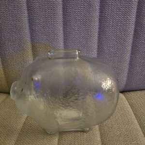 Vintage Anchor Hocking Textured Clear Glass PIG Piggy Bank  6.5" x 5” w/UPC Code